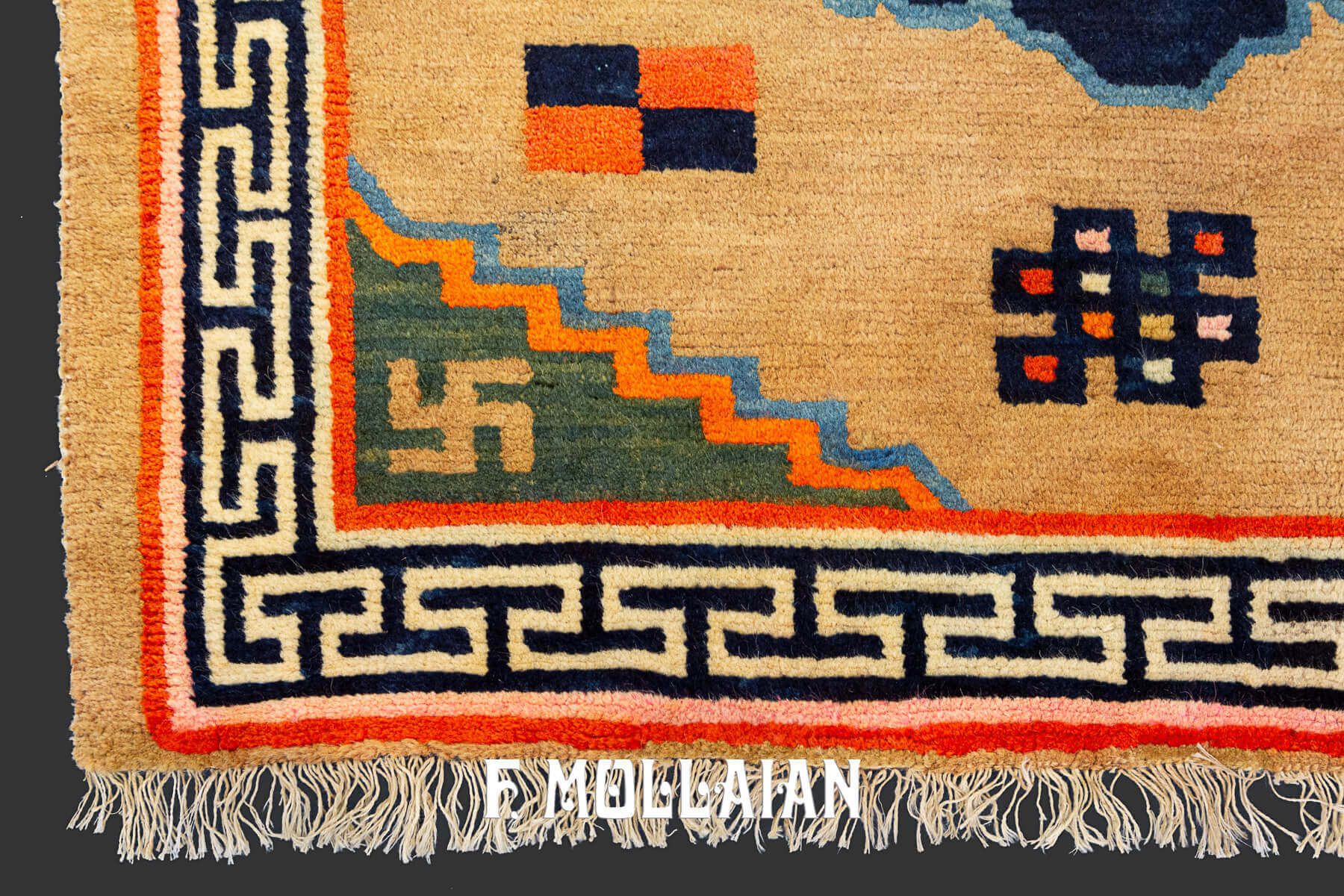Camel-Color Filed  Hand-knotted Antique Tibetan Rug n°:75987089